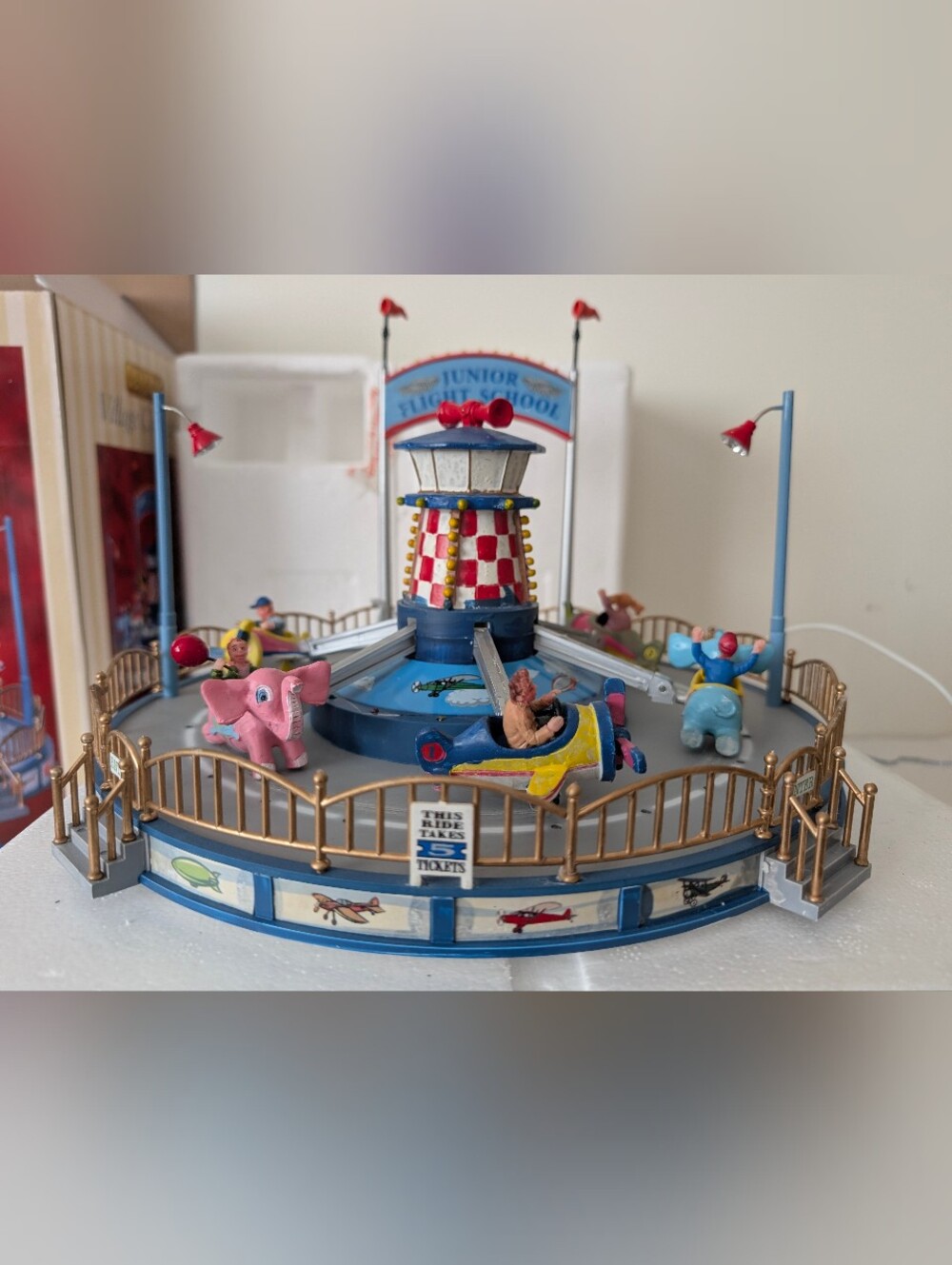 Lemax JUNIOR FLIGHT SCHOOL Animated Carnival Midway Ride Complete + Working!